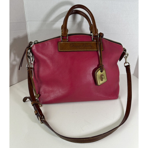 Dooney & Bourke Genuine Florentine Vacchetta Leather Domed Satchel Handbag Purse - Picture 2 of 16